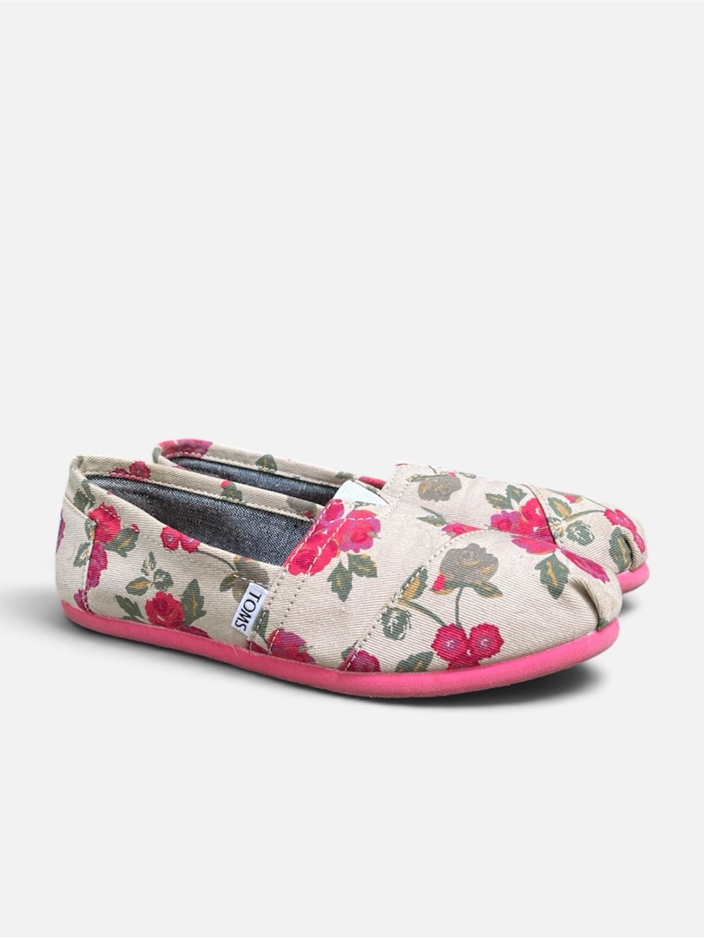 TOMS Classic Floral Canvas Alpargata Slip-On Shoes Pink Roses Size 6.5